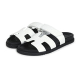 Hermes Chypre Sandals White Calfskin Palladium Hardware 38 EU size