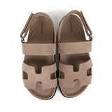 Hermes Chypre Genius Sandals Beige Lin Suede Palladium Hardware 38 EU