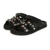 Hermes Chypre Techno Sandals Black Studded Calfskin Palladium Hardware 38 EU