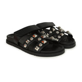 Hermes Chypre Techno Sandals Black Studded Calfskin Palladium Hardware 38 EU