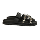 Hermes Chypre Techno Sandals Black Studded Calfskin Palladium Hardware 38 EU