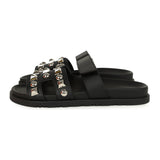 Hermes Chypre Techno Sandals Black Studded Calfskin Palladium Hardware 38 EU