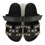 Hermes Chypre Techno Sandals Black Studded Calfskin Palladium Hardware 38 EU