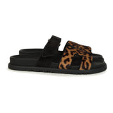 Hermes Leopard Print Chypre Techno Sandals Gold & Black Moire, Calfskin & Suede Palladium Hardware 37 EU