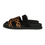 Hermes Leopard Print Chypre Techno Sandals Gold & Black Moire, Calfskin & Suede Palladium Hardware 37 EU