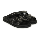 Hermes Chypre Techno Sandals Black Studded Calfskin Palladium Hardware 38 EU
