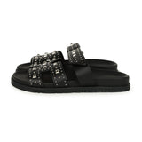 Hermes Chypre Techno Sandals Black Studded Calfskin Palladium Hardware 38 EU
