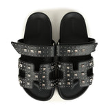 Hermes Chypre Techno Sandals Black Studded Calfskin Palladium Hardware 38 EU