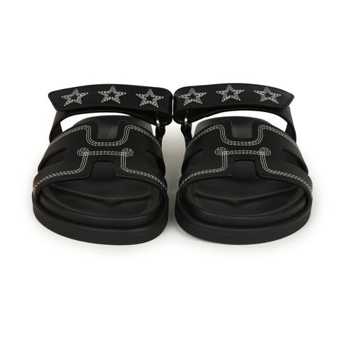 Hermes Embroidered Chypre Techno Sandals Black Calfskin Palladium Hardware 36 EU