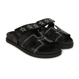 Hermes Embroidered Chypre Techno Sandals Black Calfskin Palladium Hardware 36 EU
