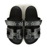 Hermes Embroidered Chypre Techno Sandals Black Calfskin Palladium Hardware 36 EU