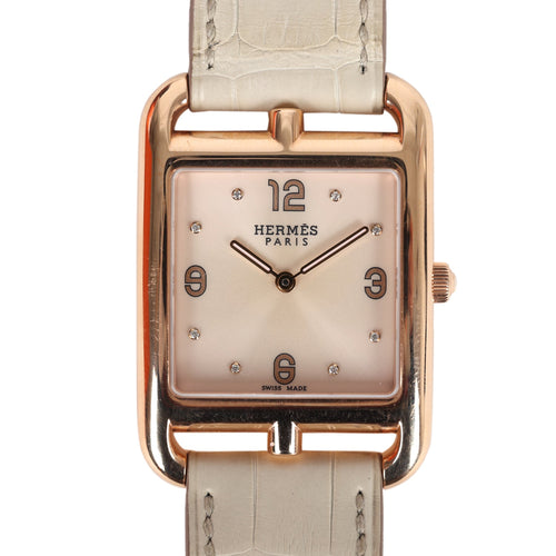 Pre-owned Hermes HSS Special Order Cape Cod Watch Beton Matte Alligator/Rose Gold