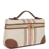 Loro Piana Extra Pocket L19 Pouch Record and Caramel Sugar Canvas Stripes Gold Hardware