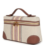 Loro Piana Extra Pocket L19 Pouch Record and Caramel Sugar Canvas Stripes Gold Hardware