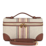 Loro Piana Extra Pocket L19 Pouch Record and Caramel Sugar Canvas Stripes Gold Hardware
