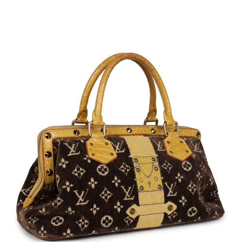 Vintage Louis Vuitton Trompe L'Oeil L'Ingenieux Handbag Yellow/Brown Alligator/Monogram Velvet Gold Hardware