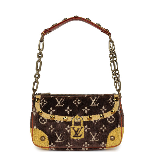 Vintage Louis Vuitton Trompe L'Oeil Pochette Brown and Yellow Velvet Brass Hardware