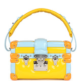 Louis Vuitton Petite Malle Handbag Light Blue & Yellow Glossy Calfskin Silver Hardware