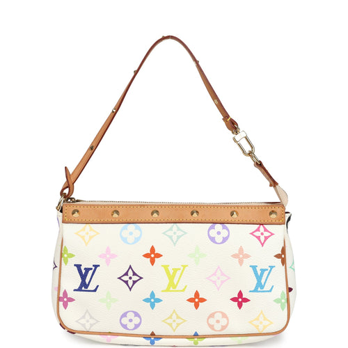 Vintage Louis Vuitton X Takashi Murakami Pochette Accessories White Multicolored Monogram Gold Hardware