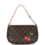 Vintage Louis Vuitton X Takashi Murakami Pochette Accessories Brown and Red Monogram Cerises Gold Hardware