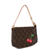 Vintage Louis Vuitton X Takashi Murakami Pochette Accessories Brown and Red Monogram Cerises Gold Hardware