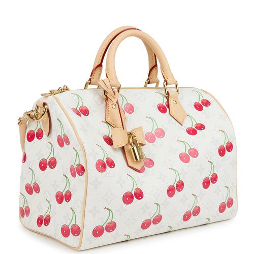 Louis Vuitton X Takashi Murakami Soft Speedy Bandouliere 30 Cherry White Monogram Gold Hardware