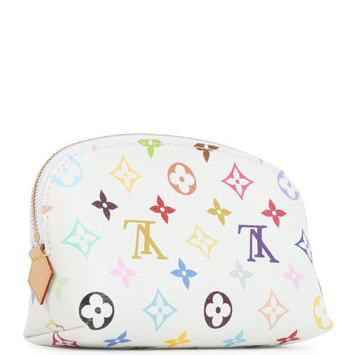 Louis Vuitton X Takashi Murakami Cosmetic Pouch PM White Multicolored Monogram Gold Hardware