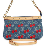 Louis Vuitton X Takashi Murakami Cherry Pochette Accessories Denim Monogram Gold Hardware
