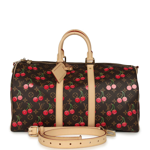 Louis Vuitton X Murakami Keepall Bandouliere 45 Red and Brown Cherry Monogram Gold Hardware