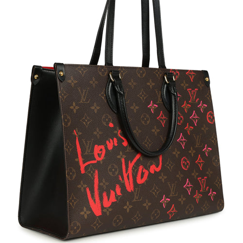 Louis Vuitton On The Go Fall In Love MM Tote Black, Red, Brown Monogram Gold Hardware