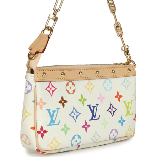 Louis Vuitton X Takashi Murakami Pochette Accessories White Multicolored Monogram Gold Hardware