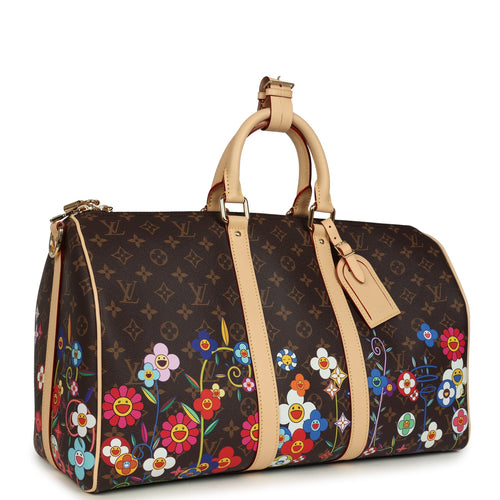 Louis Vuitton X Takashi Murakami "Garden" Keepall Bandouliere 45 Brown Multicolor Monogram Flowers Gold Hardware
