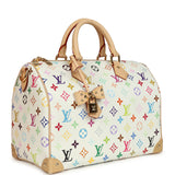 Louis Vuitton X Takashi Murakami Soft Speedy 30 White Multicolored Monogram Gold Hardware
