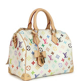 Louis Vuitton X Takashi Murakami Speedy 25 Bandouliere White Multicolored Monogram Gold Hardware