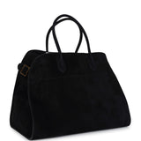 The Row Soft Margaux 17 Bag Black Suede Gold Hardware