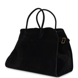 The Row Soft Margaux 17 Bag Black Suede Gold Hardware