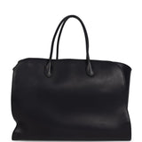 The Row Marlo 17 Tote Bag Black Saddle Leather Silver Hardware