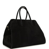 The Row Soft Margaux 15 Bag Black Suede Gold Hardware