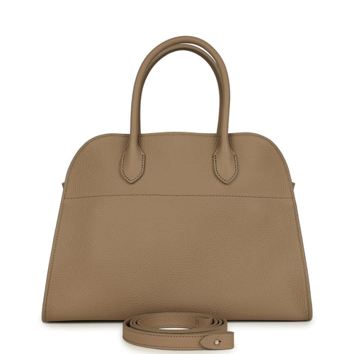 The Row Soft Margaux 12 Bag Dark Taupe Calfskin Silver Hardware