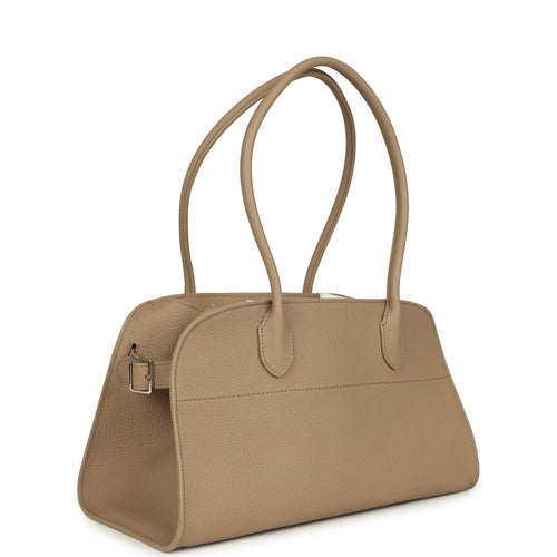 The Row Margaux Shoulder 12 Bag Dark Taupe Calfskin Silver Hardware
