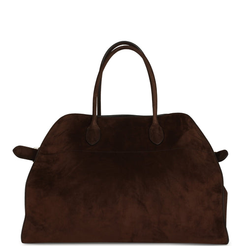The Row Soft Margaux 17 Bag Mocha Suede Gold Hardware