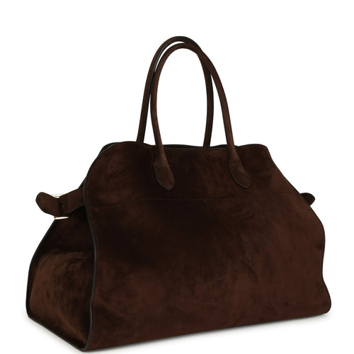 The Row Soft Margaux 17 Bag Mocha Suede Gold Hardware