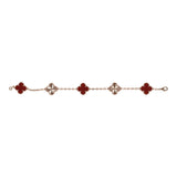Van Cleef & Arpels Vintage Alhambra 5 Motif Bracelet Carnelian Guilloche 18K Rose Gold Hardware
