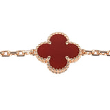 Van Cleef & Arpels Vintage Alhambra 5 Motif Bracelet Carnelian Guilloche 18K Rose Gold Hardware