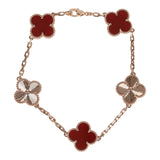 Van Cleef & Arpels Vintage Alhambra 5 Motif Bracelet Carnelian Guilloche 18K Rose Gold Hardware