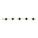 Van Cleef & Arpels Vintage Alhambra 5 Motif Bracelet Silver Obsidian 18K Rose Gold Hardware