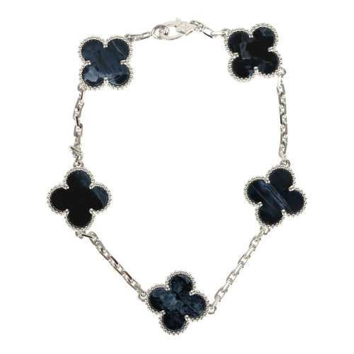 Van Cleef & Arpels Vintage Alhambra 5 Motif Bracelet Pietersite 18K White Gold