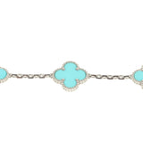 Pre-owned Van Cleef & Arpels Vintage Alhambra 5 Motif Bracelet Turquoise 18K White Gold Hardware