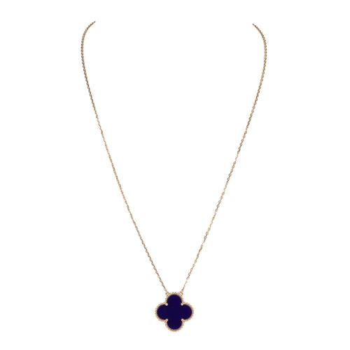 Van Cleef & Arpels Vintage Alhambra Motif Pendant Necklace Blue Sevres 18K Yellow Gold