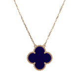 Van Cleef & Arpels Vintage Alhambra Motif Pendant Necklace Blue Sevres 18K Yellow Gold